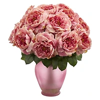 18" Pink Rose Artificial Arrangement in Vase