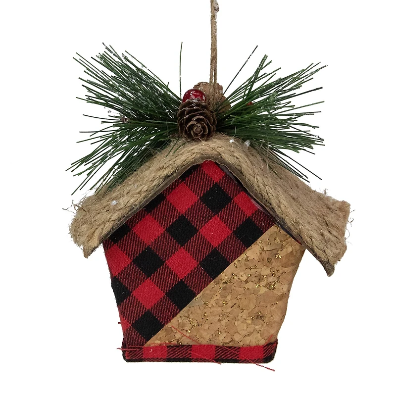 Buffalo Plaid Hanging Bird House Christmas Ornament - 5.75" - Red and Black