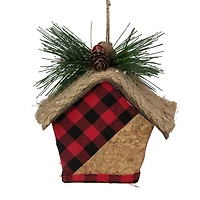 Buffalo Plaid Hanging Bird House Christmas Ornament - 5.75" - Red and Black