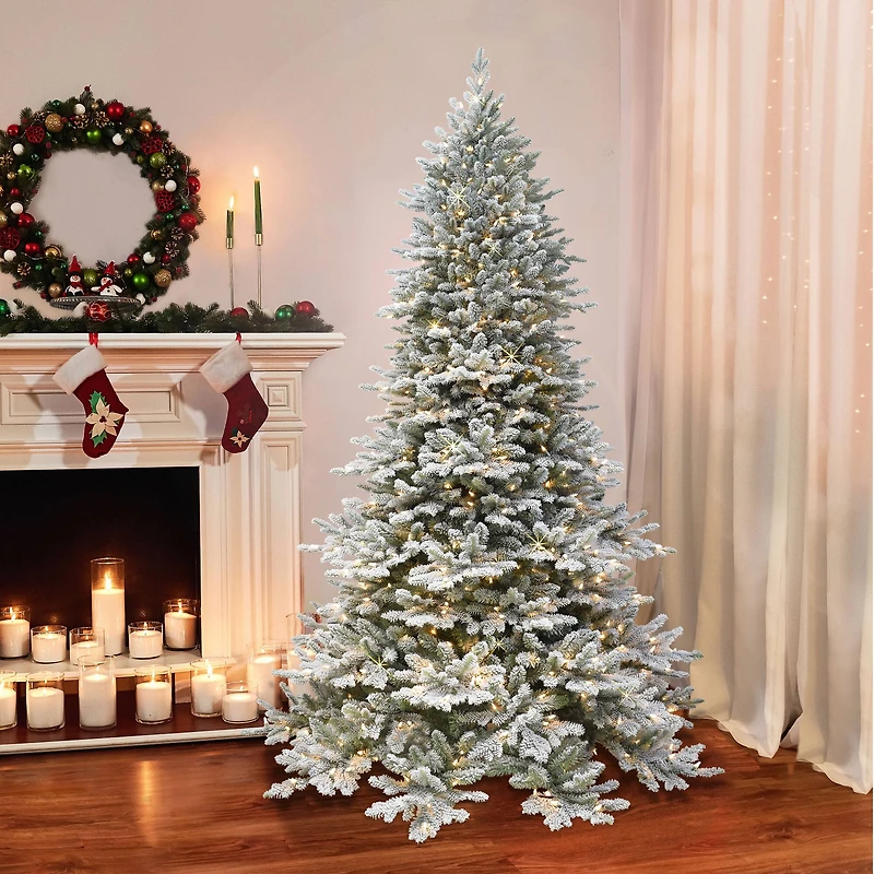 7.5ft. Pre-Lit Royal Majestic Douglas Fir Downswept Flocked Artificial Christmas Tree, Clear Lights