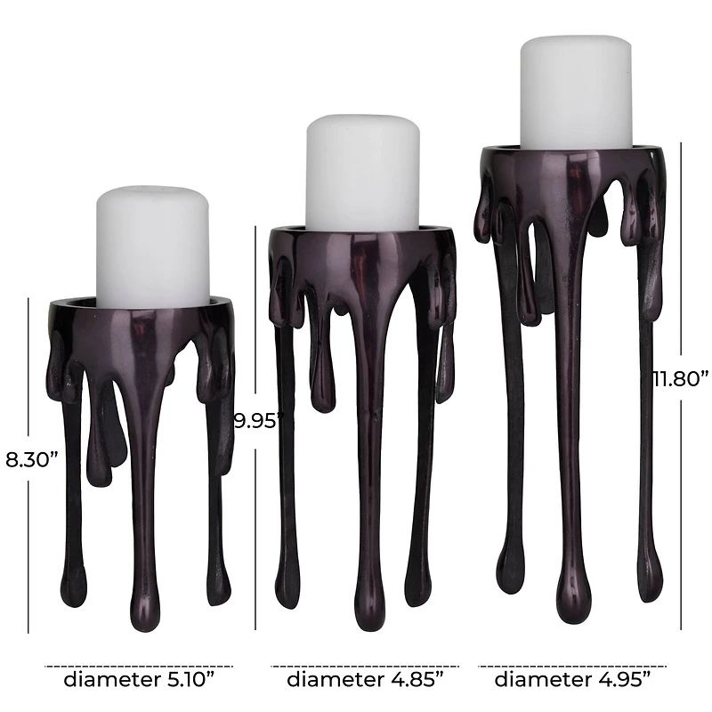 CosmoLiving by Cosmopolitan Black Aluminum Pillar Candle Holder with Dripping Melting Designed Legs Set