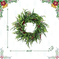 Glitzhome® 28"D Christmas Greenery PE Eucalyptus Wreath with Red Berries