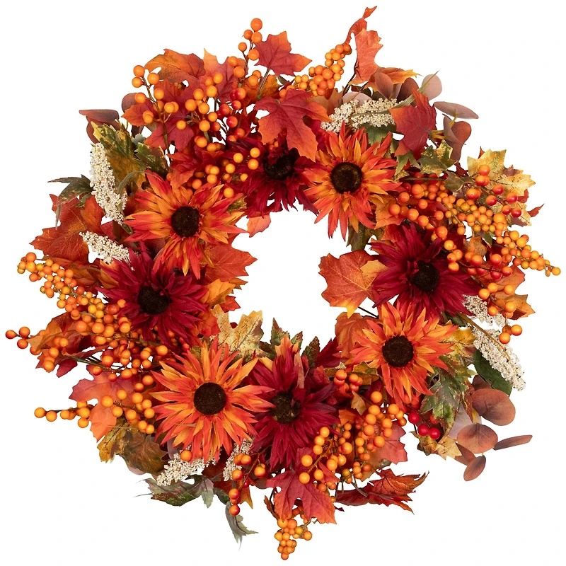 24" Leaves & Flowers Fall Harvest Wreath