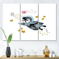 Designart - Little Penguin Flying Stars and Planets I