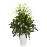4ft. Mixed River Fern & Dogtail In White Tower Planter