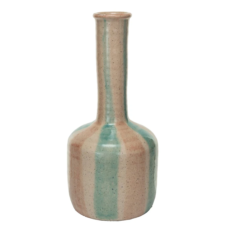 Hello Honey® 14" Blue & Maroon Hand-Painted Crackle Glaze Terra Cotta Vase with Tall Neck