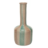Hello Honey® 14" Blue & Maroon Hand-Painted Crackle Glaze Terra Cotta Vase with Tall Neck