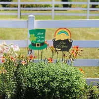 Glitzhome® St. Patrick's Pot of Gold & Leprechaun Hat Metal Yard Stake Set
