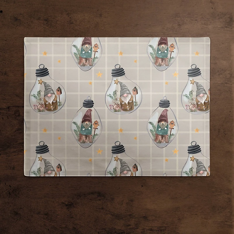 Check Gnome Globe Pattern Cotton Twill Placemat