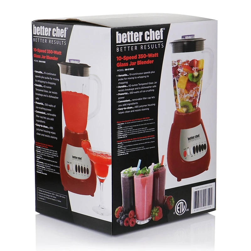Better Chef Red 42oz. 10-Speed 350-Watt Glass Jar Blender