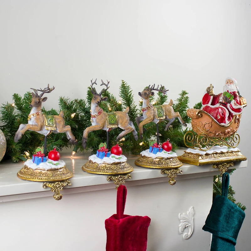 9.5" Santa & Reindeer Christmas Stocking Holder Set