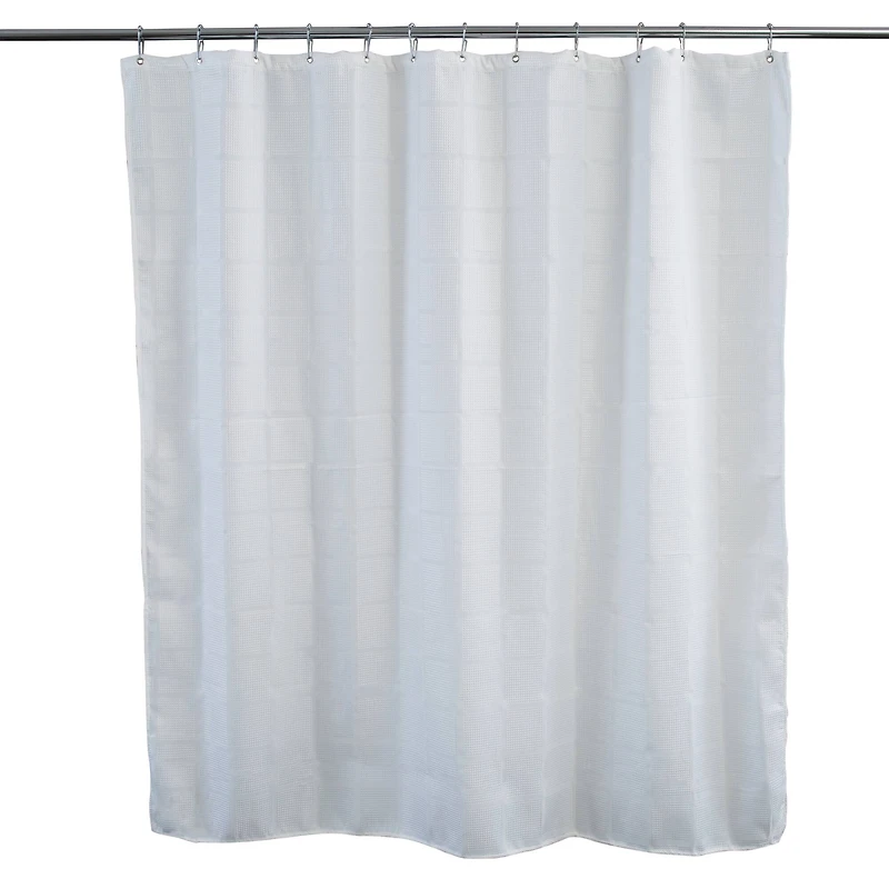 Elle Décor White Jacquard Solid Weave Shower Curtain