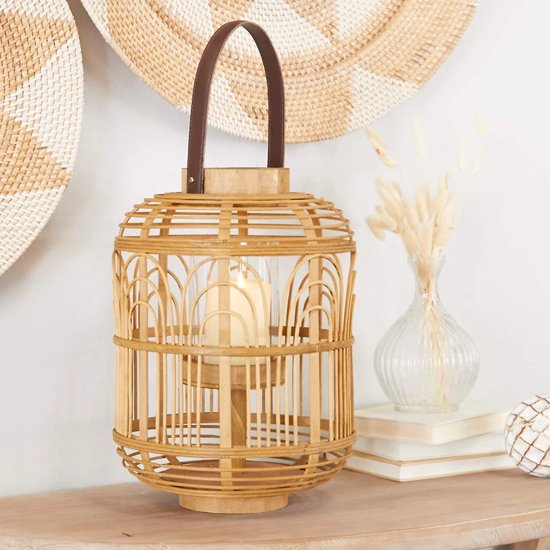 15" Tan Bohemian Bamboo Lantern