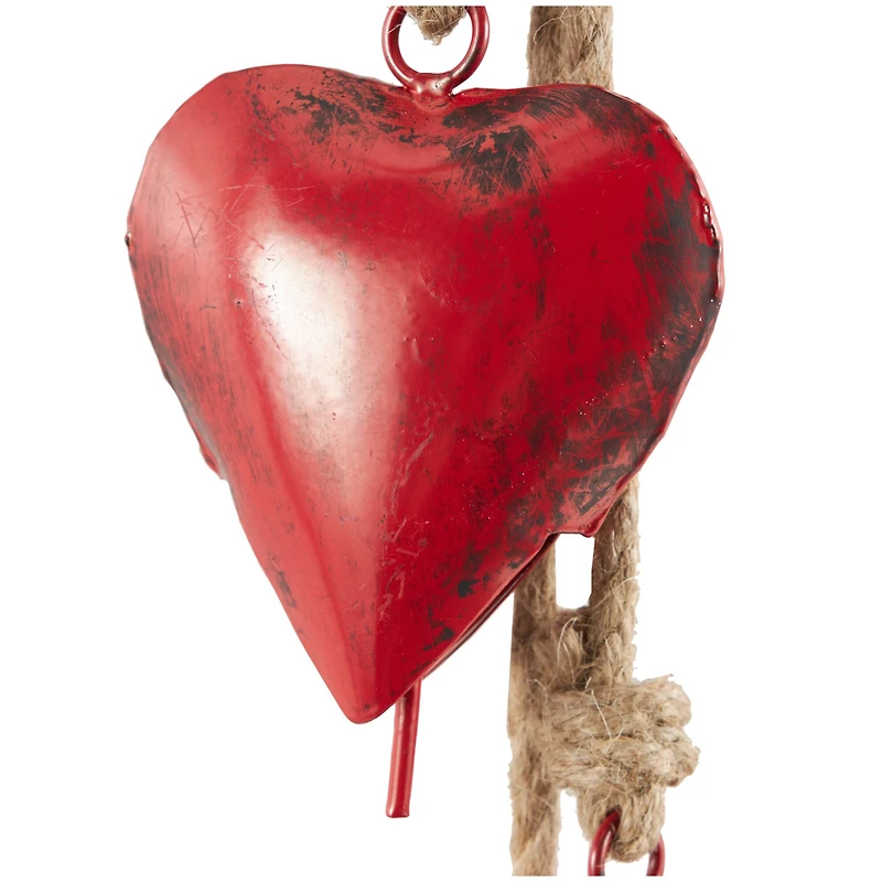 Red Metal Heart Tibetan Inspired Decorative Cow Bells with Jute Hanging Rope