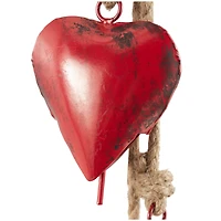Red Metal Heart Tibetan Inspired Decorative Cow Bells with Jute Hanging Rope