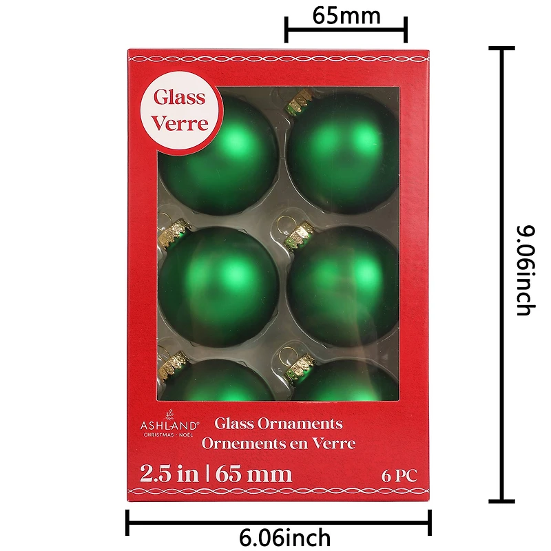 6 Pack 2.5" Green Matte Glass Ball Ornaments by Ashland®