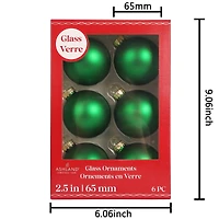 6 Pack 2.5" Green Matte Glass Ball Ornaments by Ashland®