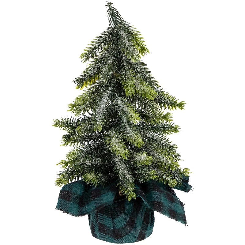 9" Unlit Iced Downswept Pine Artificial Christmas Tree Set
