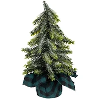 9" Unlit Iced Downswept Pine Artificial Christmas Tree Set