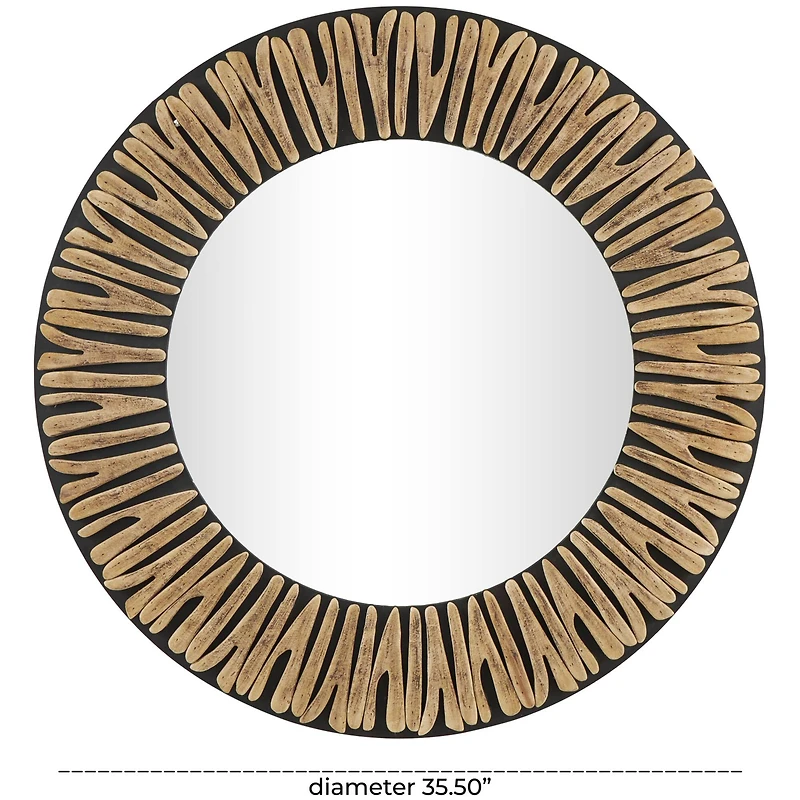 36" Black & Golden Handmade Abstract Carved Wooden Wall Mirror