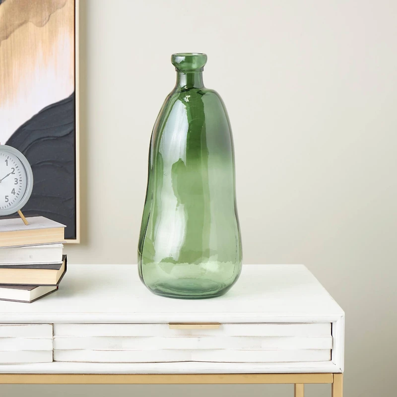 Green Recycled Glass Abstract Handmade Curved Ombre Spanish Bottle Vase