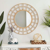 Brown Bamboo Bohemian Wall Mirror, 35" x 1" x 35"
