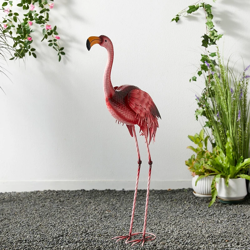 Glitzhome® 38.5" Metal Standing Flamingo Garden Statue with Stakes