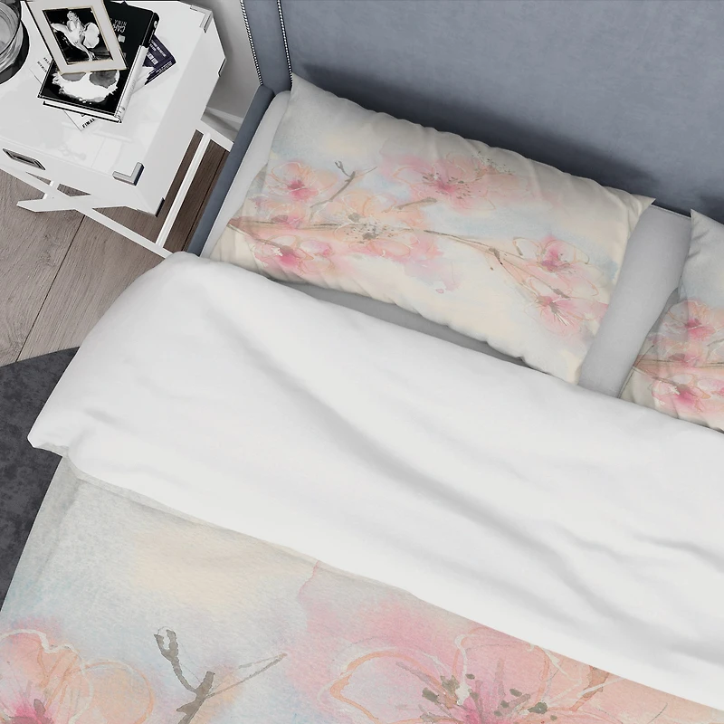 Designart 'Pink Blossoms Branch' Shabby Bedding Set