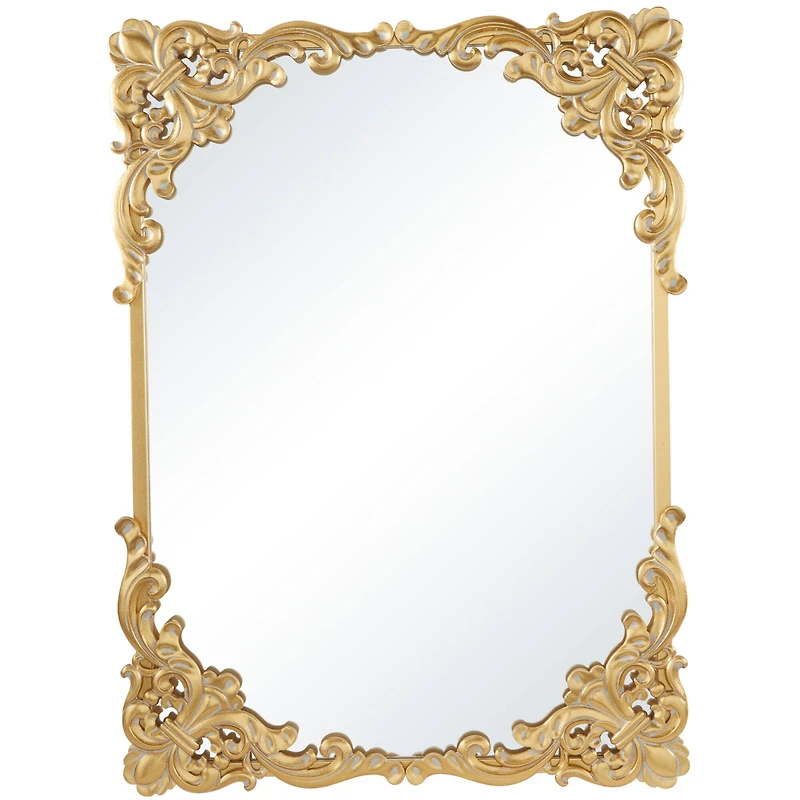 Gold Wood Carved Acanthus Floral Wall Mirror 30" x 2" x 41"