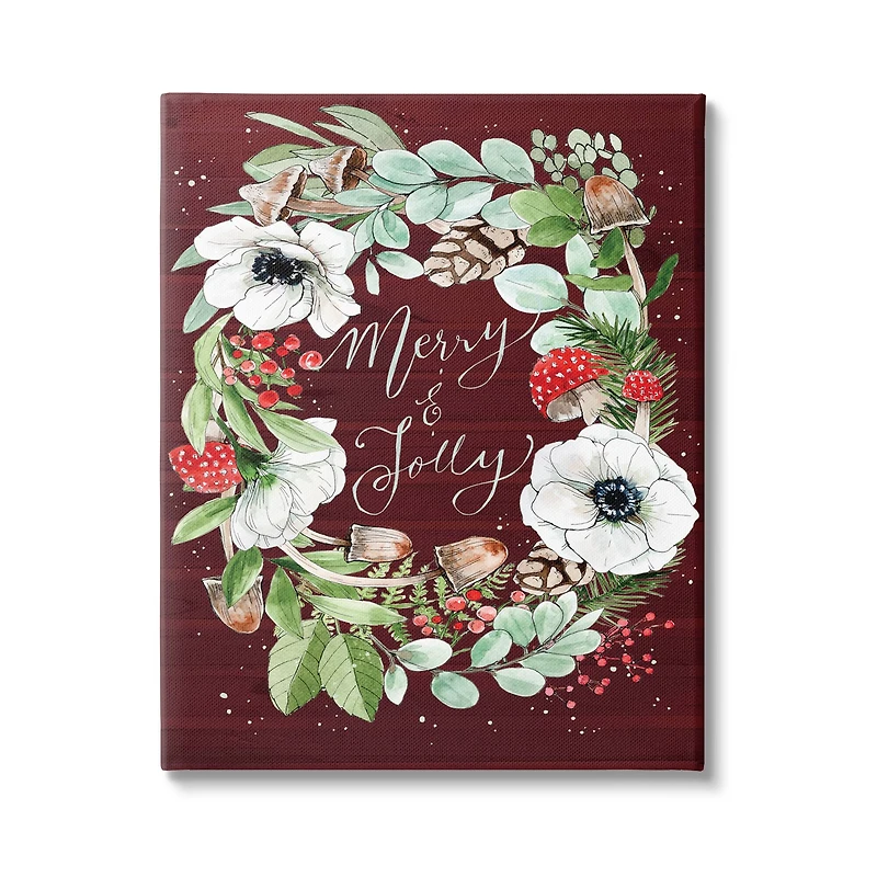 Stupell Industries Merry & Jolly Seasonal Mushroom Wreath Canvas Wall Art