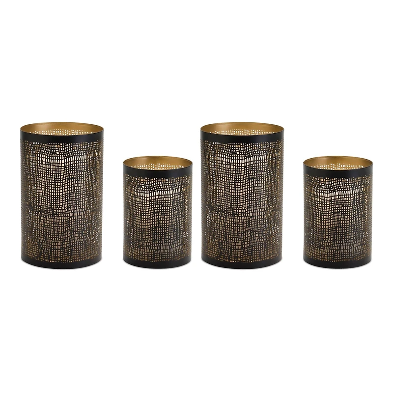 Abstract Punched Metal Candle Holder Set