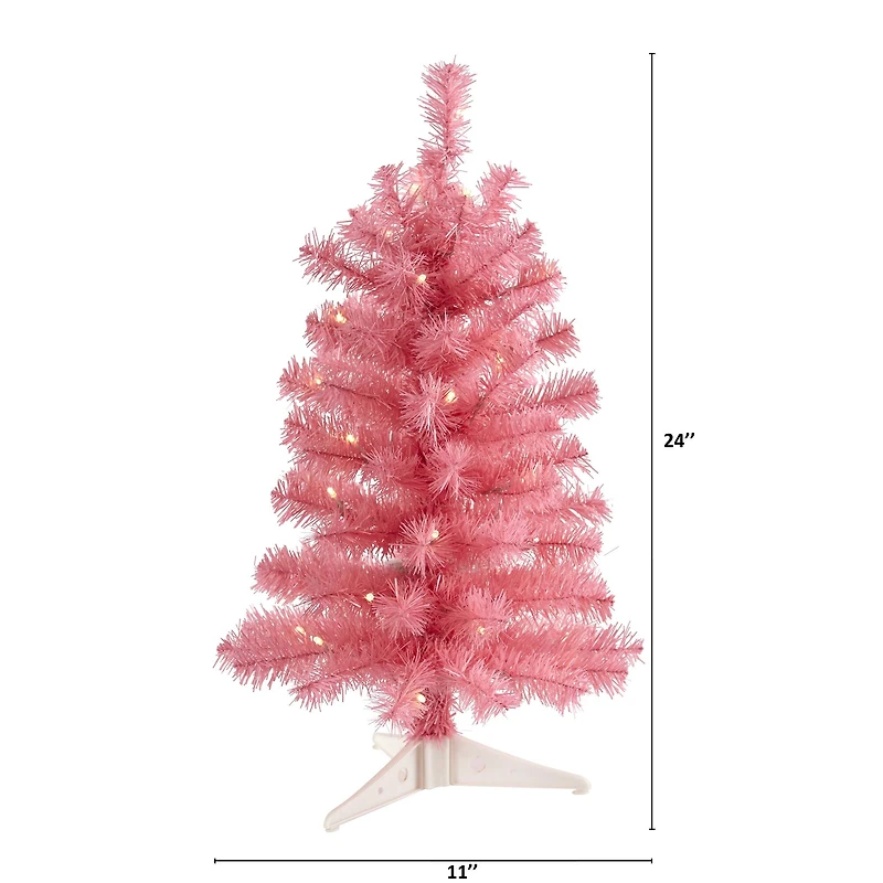 2ft. Pre-Lit Pink Artificial Christmas Tree, Clear LED Lights