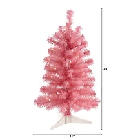 2ft. Pre-Lit Pink Artificial Christmas Tree, Clear LED Lights