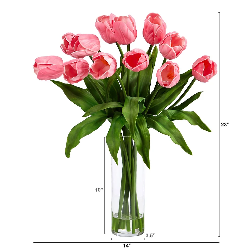 23" Artificial Tulip Arrangement with Cylinder Glass Vase