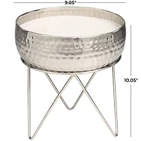 70oz. Campfire Scented White 4 Wick Candle in Silver Bowl with Tripod Stand