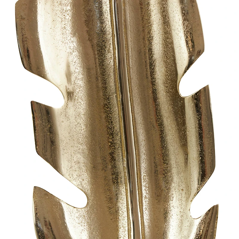 33" Gold Aluminum Bird Feather Sculpture with Black Marble Base