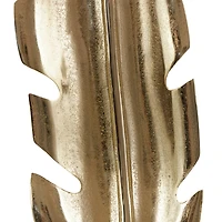 33" Gold Aluminum Bird Feather Sculpture with Black Marble Base