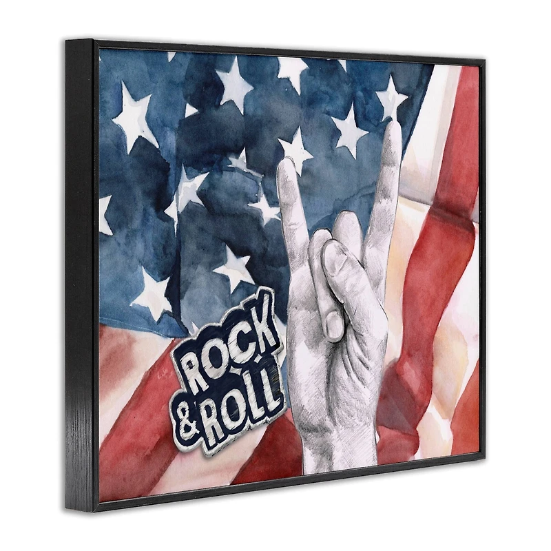 Stupell Industries Rock And Roll Hand And American Flag Design Framed Giclee Art