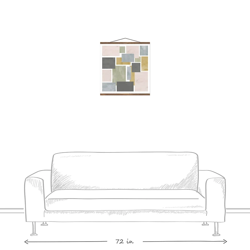 Muted Abstract Squares 20" x 20" Teak Hanging Canvas