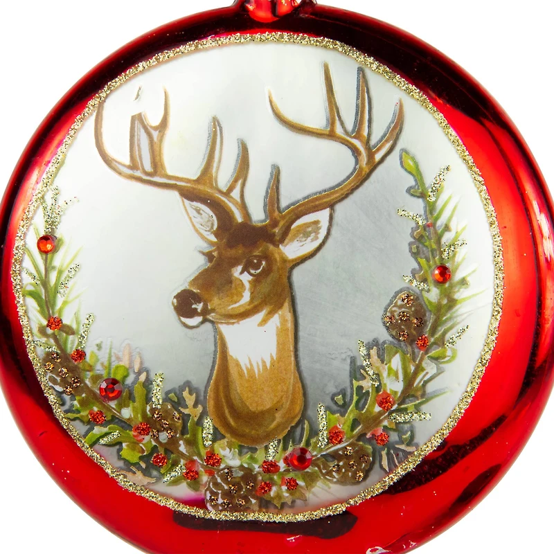 Glittered Reindeer Glass Christmas Disc Ornament