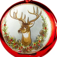 Glittered Reindeer Glass Christmas Disc Ornament