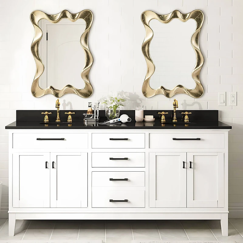 Glitzhome® 34.25" Modern Gold Foil Metal Frame Wavy Wall Mirror