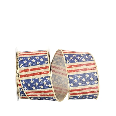 The Ribbon Roll 2.5" x 10yd. Linen Wired Vintage Flag Ribbon