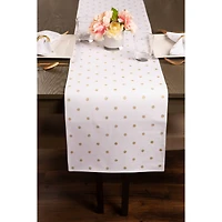 Metallic White/Gold Reversible Polka Dot Table Runner 13" x 90"