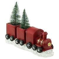 12'' Red and Gold Christmas Train with LED Lighted Frosted Trees Tabletop Decoration