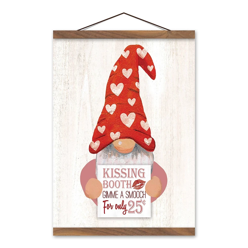 Kissing Gnome 12" x 16" Teak Hanging Canvas