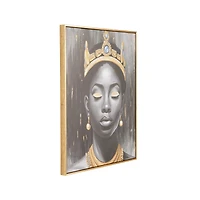 24" x 2" x 24" Black Canvas Woman Shaded Living Room Framed Wall Art with Blue Crown and Gold Foil Accents