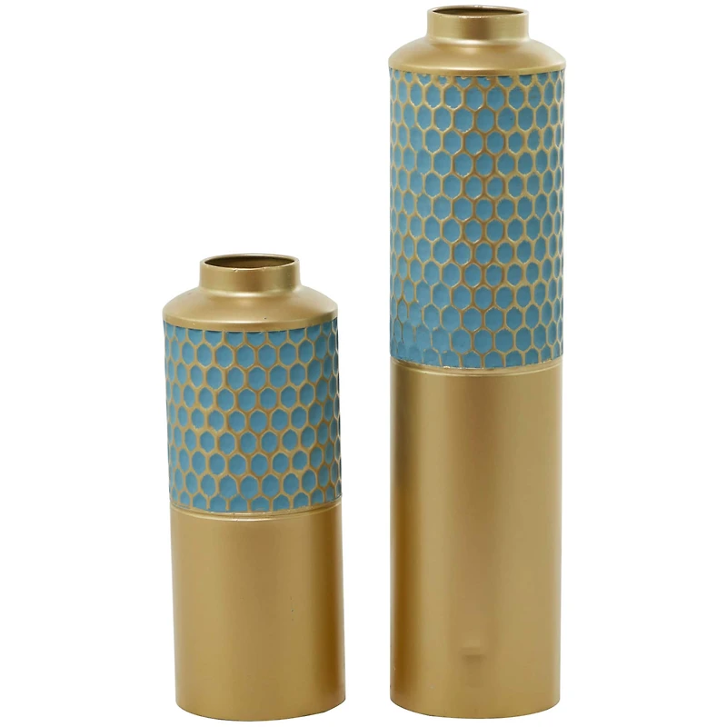Light Blue Metal Glam Vase, Set of 2