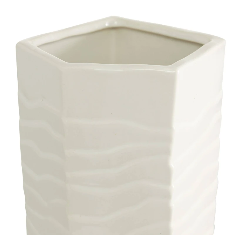White Ceramic Contemporary Vase, 13" x 5" x 5"