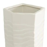 White Ceramic Contemporary Vase, 13" x 5" x 5"